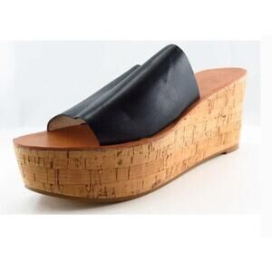 Caslon Slides Black‎ Leather Cork Platform Women Shoes Sandals Size 10M